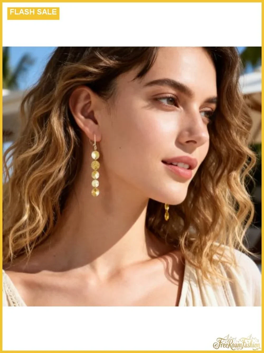 14k Gold Plated Brass Long Disc Dangle Drop Earrings Leverback Hypoallergenic
